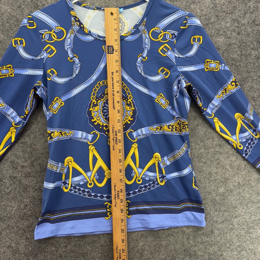 J. McLaughlin Womens‎ Blue Print 3/4 Sleeve Top Size S Chain Equestrian - Picture 9 of 11